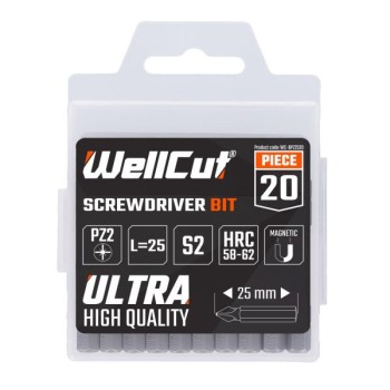 WC-BPZ2520 WELLCUT SCREWDRIVER BIT PZ2 20 PCS PZ2 25 MM