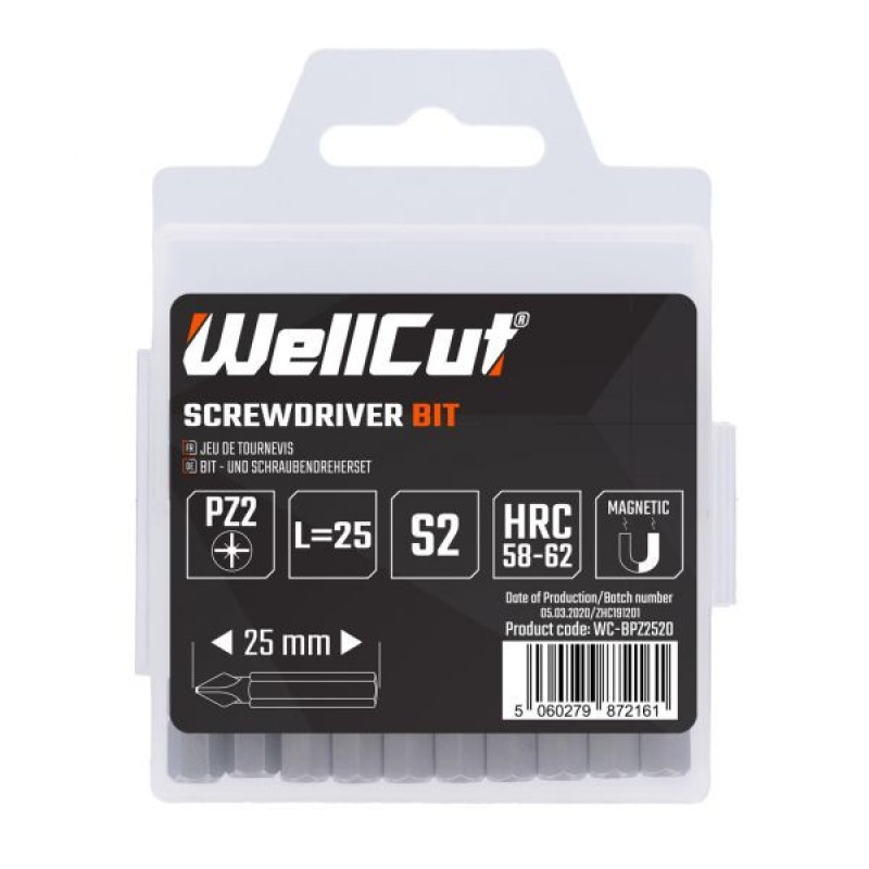 WC-BPZ2520 WELLCUT SCREWDRIVER BIT PZ2 20 PCS PZ2 25 MM