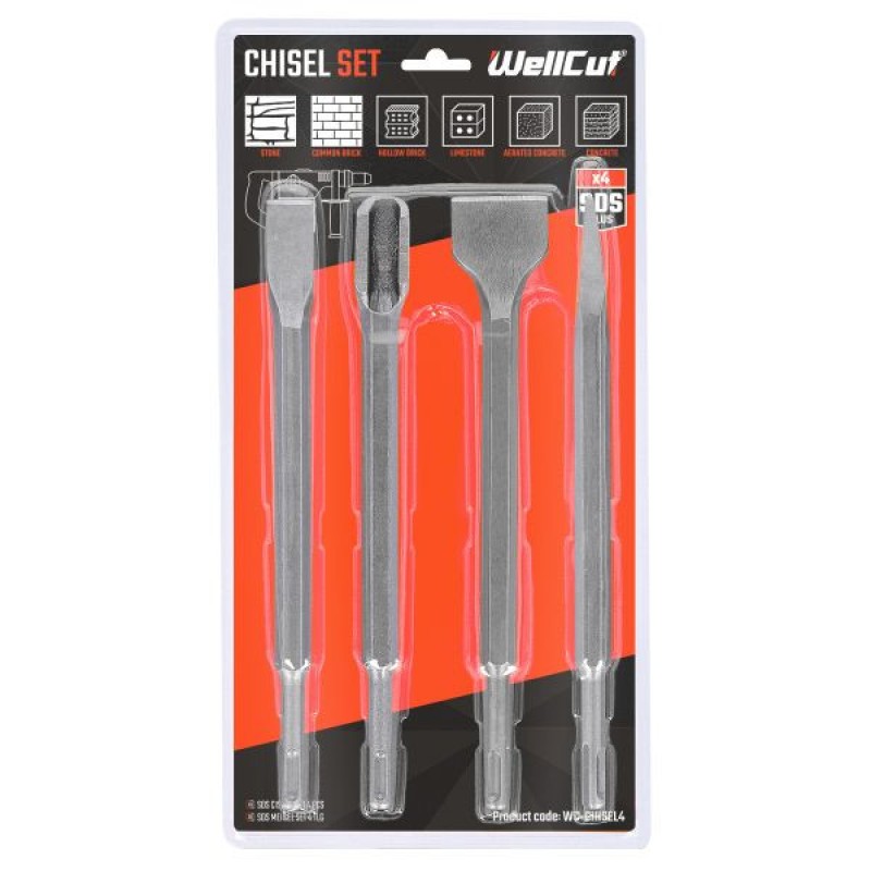 WC-CHISEL4 WELLCUT 4 PCS SDS Chisel Set