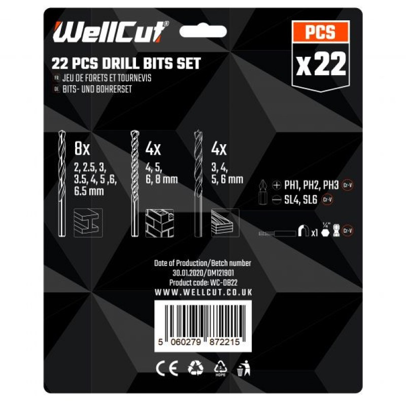 WC-DB22 Wellcut BIT SET 22PCS DRILL & SCREWDRIVER SET