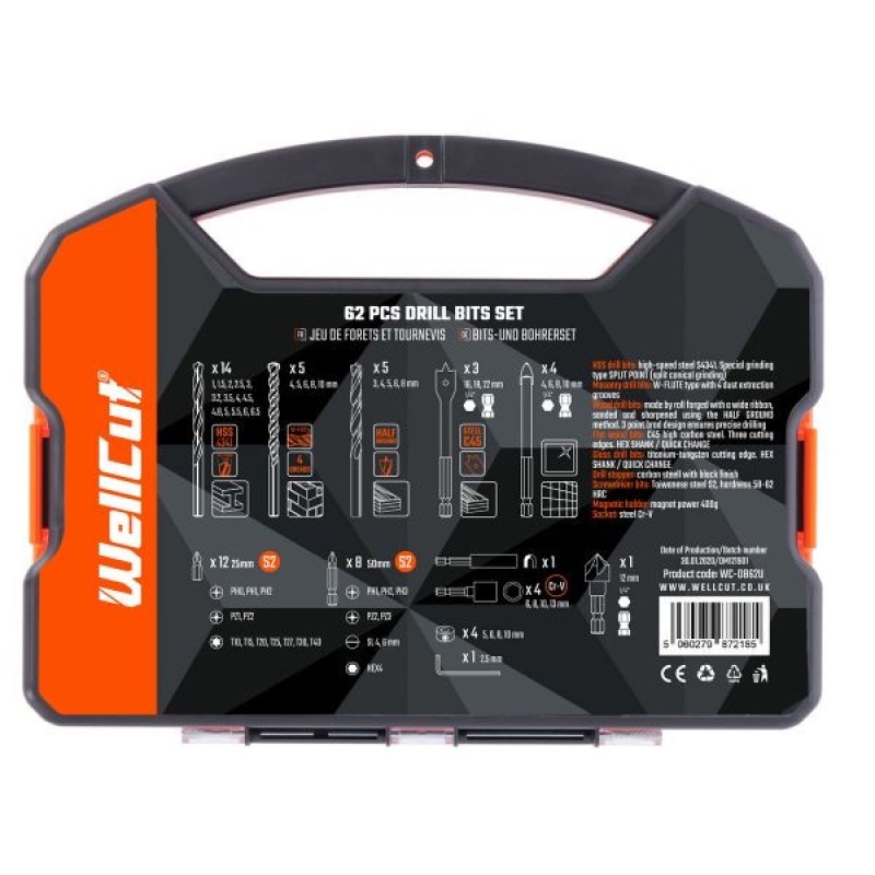 WC-DB62U Wellcut DRILL&SCREWDRIVER BIT SET 62 PCS
