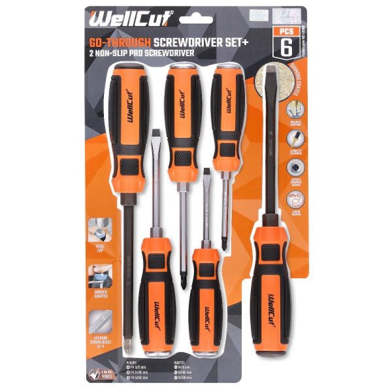 WC-SDD6U WELLCUT GO-THROUGH SCREWDRIVER NON-SLIP PRO 6 PCS