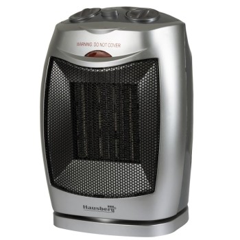 Aeroterma ceramica HAUSBERG HB-8300, 1500W, Termostat Reglabil, 2 Viteze, Functie Ventilator, Siguranta Anti Cadere, Silentios, Maner transport, Argintiu