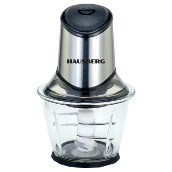Tocator electric HAUSBERG HB-4507IN, 400-500W, 1 treapta de viteza, 1.2 litri, bol din sticla, 6 cutite cu lame din otel inoxidabil, argintiu