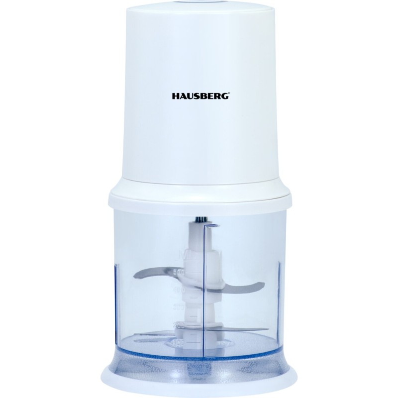 Tocator electric HAUSBERG HB-4502AB, 400W, 1 treapta de viteza, 500 ml, bol din plastic, cutit cu 2 lame din otel inoxidabil, Alb