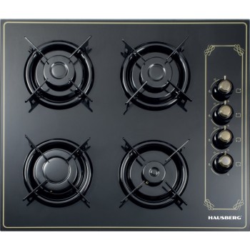 Plita Incorporabila Rustica Hausberg HB-575RST, 4 arzatoare, Gaz, 60 cm, Negru