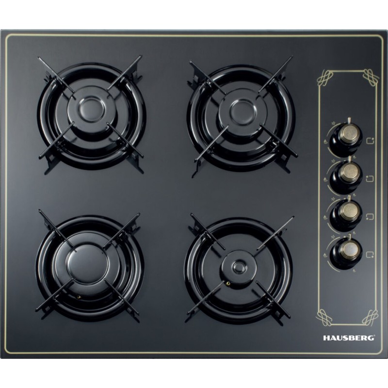 Plita Incorporabila Rustica Hausberg HB-575RST, 4 arzatoare, Gaz, 60 cm, Negru