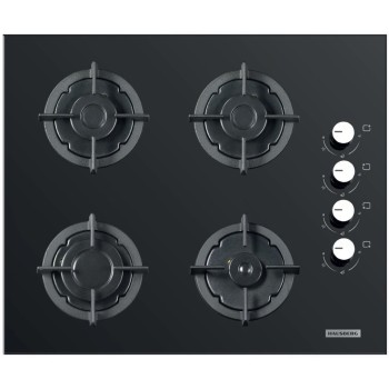 Plita incorporabila Hausberg HB-567NG, Gaz, 4 arzatoare, Sistem de siguranta GAZ, Gratar din fonta, Material Sticla, Negru