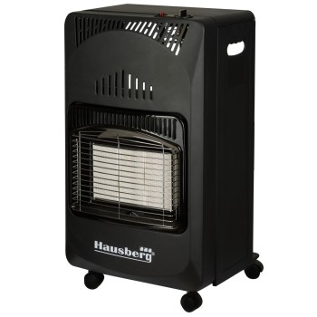 Pachet Soba pe gaz GPL Hausberg HB-1010NG, aprindere piezo-electrica, 4.2kW, Negru, Ceas butelie, 1m furtun gaz MN2015 si 2 coliere furtun