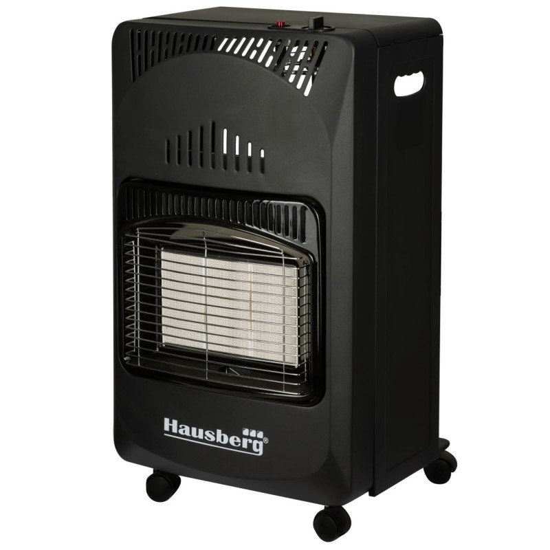 Pachet Soba pe gaz GPL Hausberg HB-1010NG, aprindere piezo-electrica, 4.2kW, Negru, Ceas butelie, 1m furtun gaz MN2015 si 2 coliere furtun