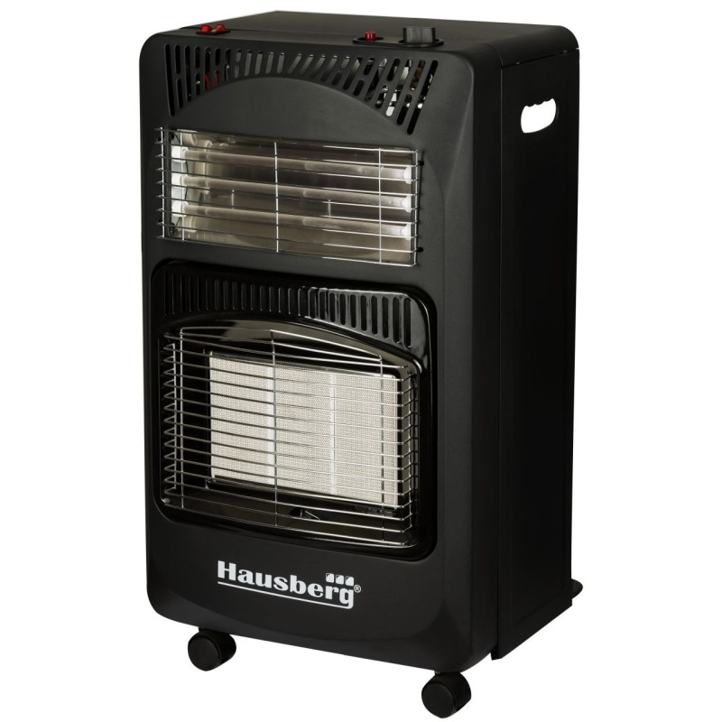 Pachet Soba pe gaz GPL (butelie) si electric Hausberg HB-1020NG, aprindere piezo-electrica, 4.2kW, Negru, Ceas butelie, 1m furtun gaz MN2015 si 2 coliere furtun