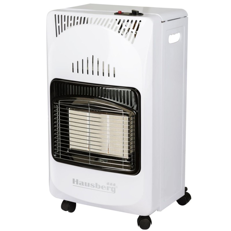 Pachet Soba pe gaz GPL (butelie) Hausberg HB-1010AB, aprindere piezo-electrica, 4.2kW, Alb, Ceas butelie, 1m furtun gaz MN2015 si 2 coliere furtun