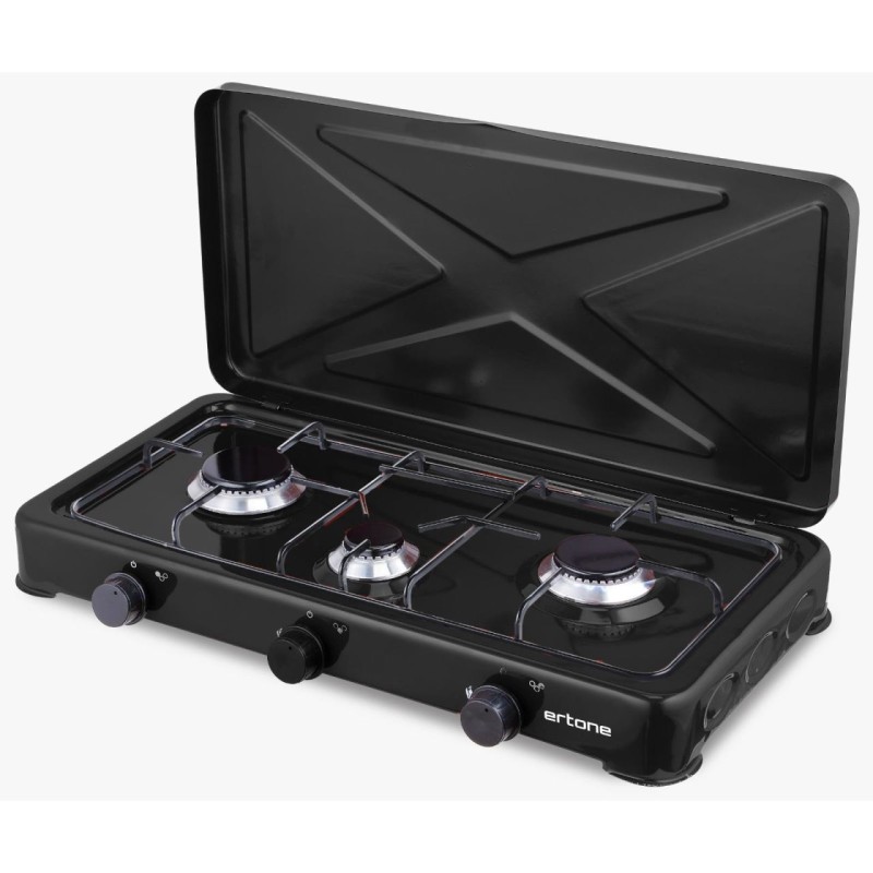Minigaz 3 ochiuri ERTONE MN213NG, emailat, cu capac, alimentare cu butelie gaz GPL