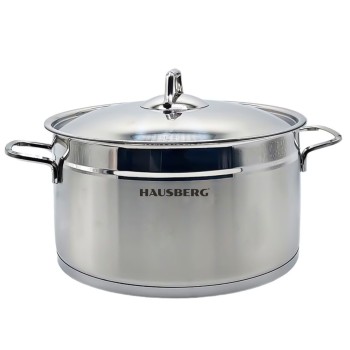Oala din inox cu capac HAUSBERG HB-H776, capacitate 8.5 l, diametru 26 cm, fund dublu