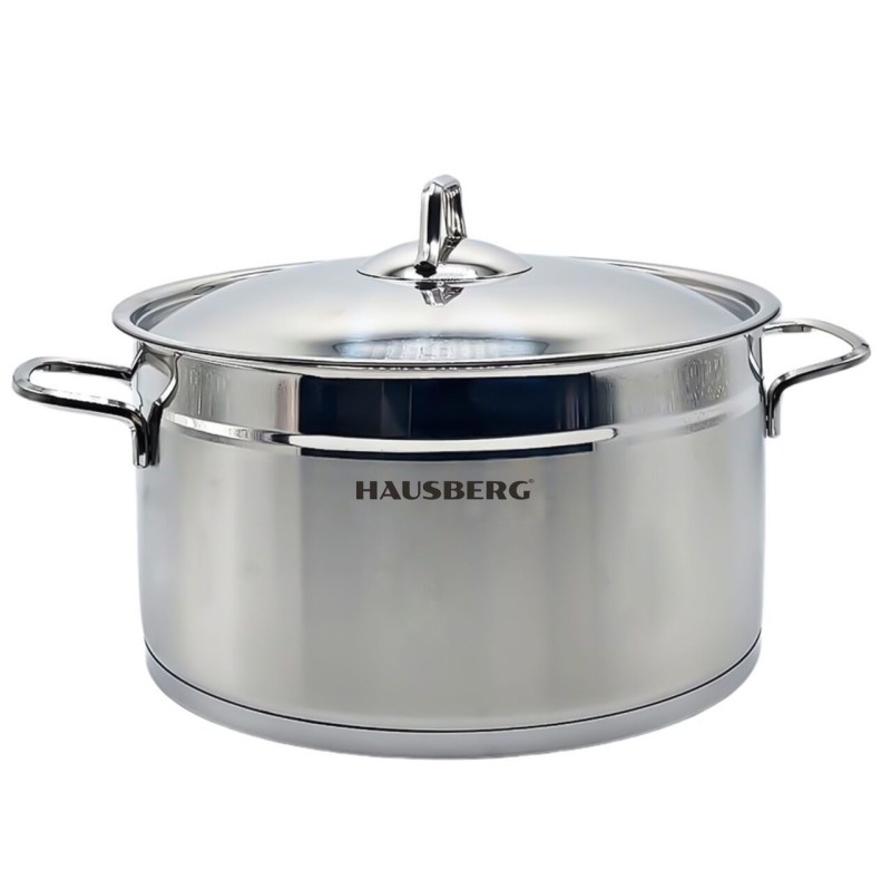 Oala din inox cu capac HAUSBERG HB-H776, capacitate 8.5 l, diametru 26 cm, fund dublu