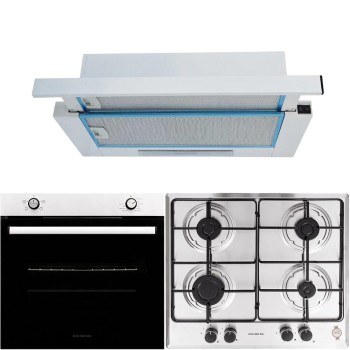 Pachet incorporabil Cuptor electric Hausberg HB-8051IN, Clasa A, 76L, 2000W, Negru/Inox Plita Incorporabila HB-555, 4 arzatoare, Gaz, Inox Hota incorporabila telescopica HB-1280, Putere de absorbtie 280 m3/h, 1 motor, 60 cm, Alb