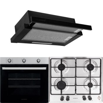 Pachet incorporabil Hausberg Cuptor electric HB-8053IN, 71L, Negru/Inox, Plita Incorporabila HB-555, Gaz, Inox, Hota incorporabila telescopica HB-1285NG, 420 m3/h, 2 motoare, 60 cm