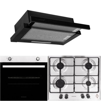 Pachet incorporabil Hausberg Cuptor electric HB-8051IN, Clasa A, 76L, 2000W, Negru/Inox Plita Incorporabila HB-555, 4 arzatoare, Gaz, Inox, Hota incorporabila telescopica HB-1285NG, Putere de absorbtie 420 m3/h, 2 motoare, 60 cm, Negru