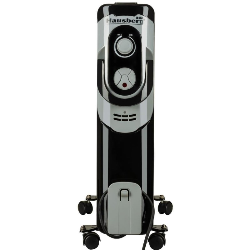 Calorifer electric Hausberg HB-8920NG, 2500 W, 11 elementi, 3 nivele de putere, termostat reglabil, Negru