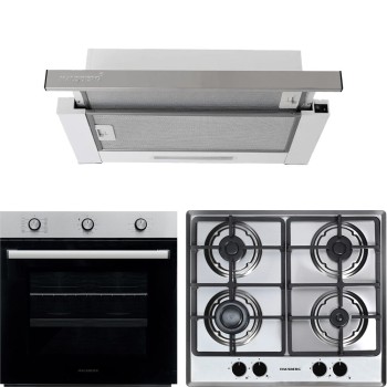 Pachet Cuptor electric Incorporabil Hausberg HB-8053IN, Clasa A, 71L, 2225W, Negru/Inox, Plita incorporabila HB-556IN, Gaz, 4 arzatoare, Gratar din fonta, Hota incorporabila telescopica HB-1285IN, Putere de absorbtie 420 m3/h, 2 motoare, 60 cm, Alb