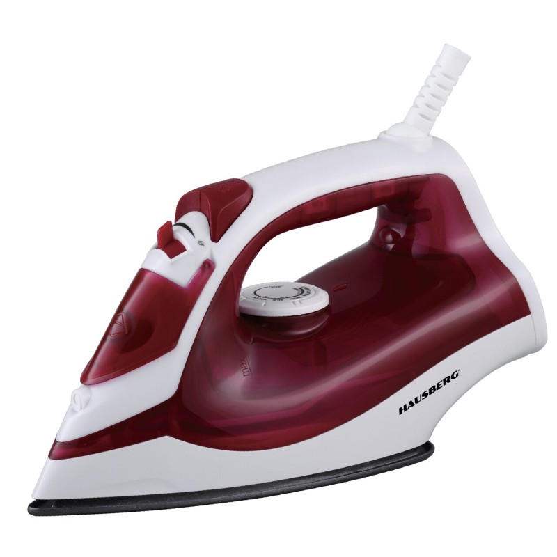 Fier de calcat Hausberg HB-7850RS, 1300W, talpa invelis ceramic, abur vertical, calcare uscata, autocuratare, pulverizare,  rezervor 130ml, Rosu