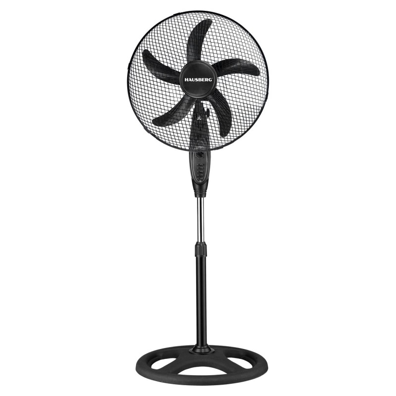 Ventilator cu picior Hausberg HB-5860NG, 55W, 3 viteze, diametru 46 cm, temporizator, negru