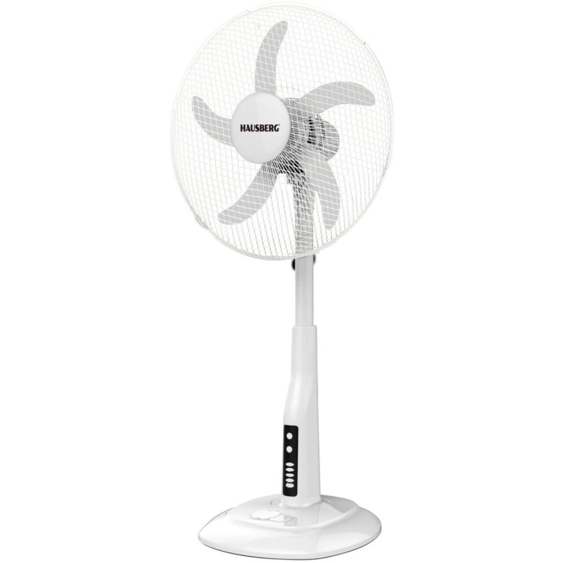 Ventilator cu picior Hausberg HB-5870AB, 55W, 46 cm, 3 viteze, temporizator 60 min, indicator LED, alb