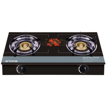Aragaz ERTONE MN-1102 din sticla securizata, 2 Arzatoare din fonta, aprindere pe quartz, negru