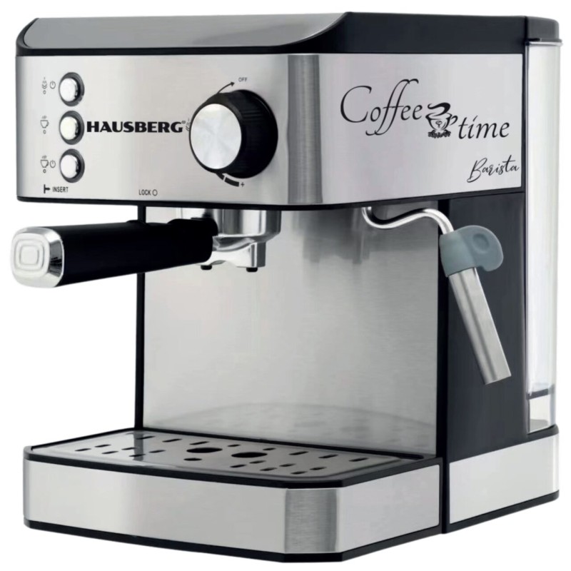 Espressor cafea HAUSBERG HB3725, cafea macinata, 15 bar, 850-1000 W, gri cu negru