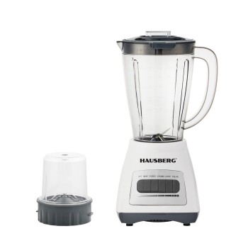 Blender cu rasnita HAUSBERG HB-7770AB, 500 W, 4 trepte de viteza, vas din plastic gradat de 1.5 litri, functie Pulse, lame din otel inoxidabil, sistem de siguranta, alb