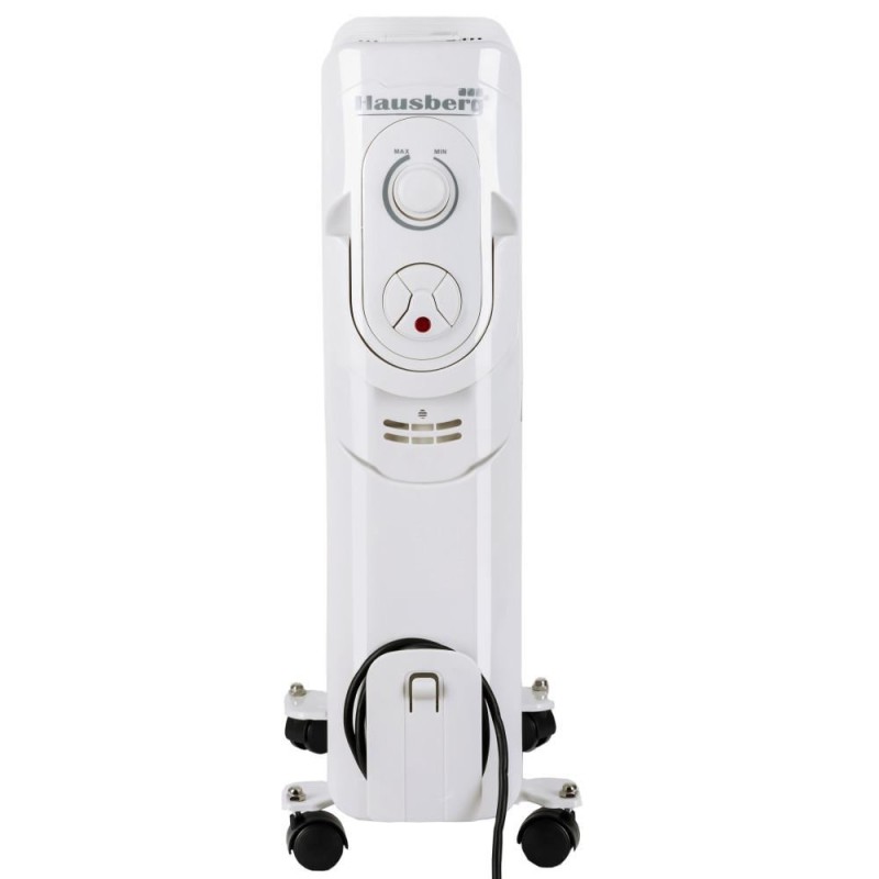 Calorifer electric Hausberg HB-8920AB, 2500 W, 11 elementi, 3 nivele de putere, termostat reglabil, Alb