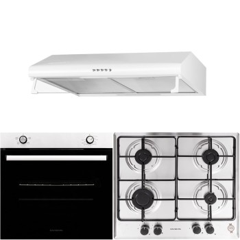 Pachet Cuptor Incorporabil Hausberg HB-8051IN, Electric, 76 l, 4 Functii, Clasa A + Plita Incorporabila Hausberg HB-555, 4 arzatoare, Gaz, Inox + Hota traditionala Hausberg HB-1225, 420 m3/h, 2 motoare, 60 cm, Alb