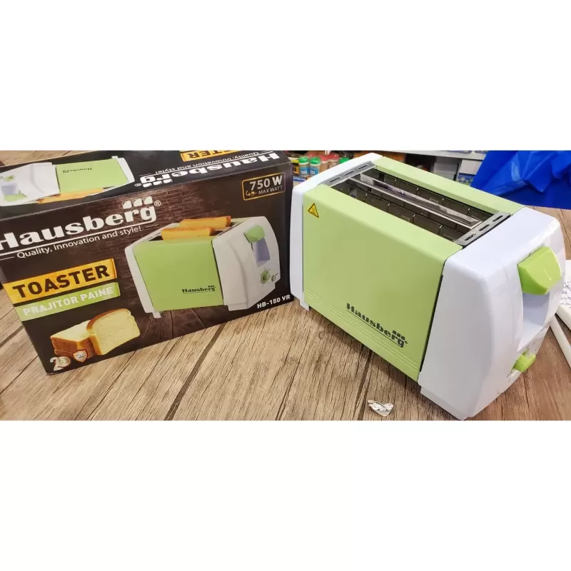 Prajitor de paine HAUSBERG HB-150VR, 750 W, capacitate 2 felii, 7 trepte reglare temperatura, oprire automata, Verde