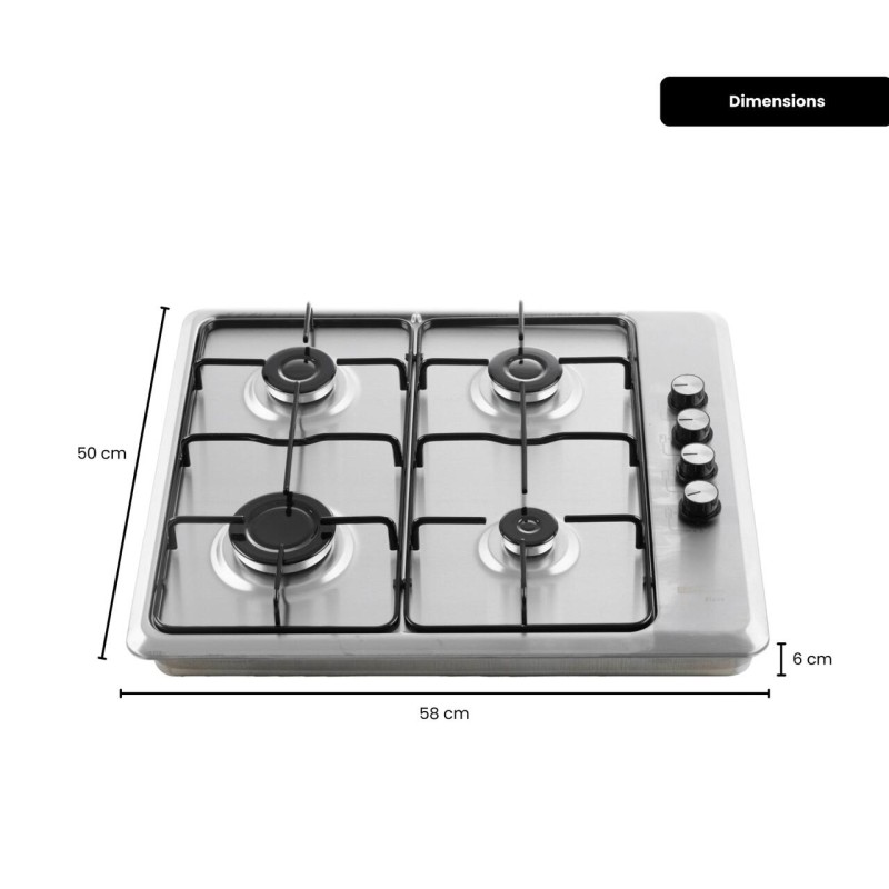 Plita incorporabila HAUSBERG HB-580IN, aprindere electrica, gaz, 4 arzatoare, sistem siguranta, Inox