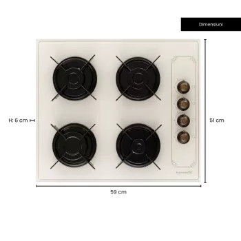Plita Incorporabila Rustica Hausberg HB-570, 4 arzatoare, Gaz, 60 cm, Bej