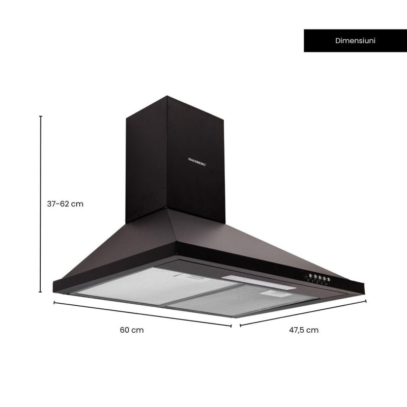 Hota incorporabila decorativa Hausberg HB-1260NG, Putere de absorbtie 400 m3/h, 1 motor, 60 cm, Negru