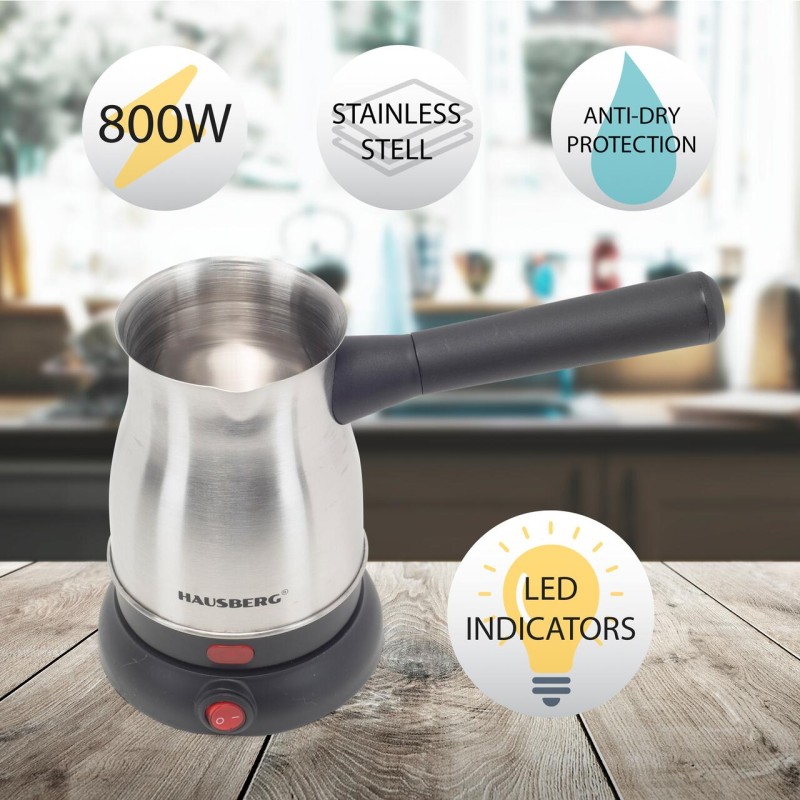 Ibric electric pentru cafea Hausberg HB-3815IN, Putere 800W, Capacitate 800 ml, Inox