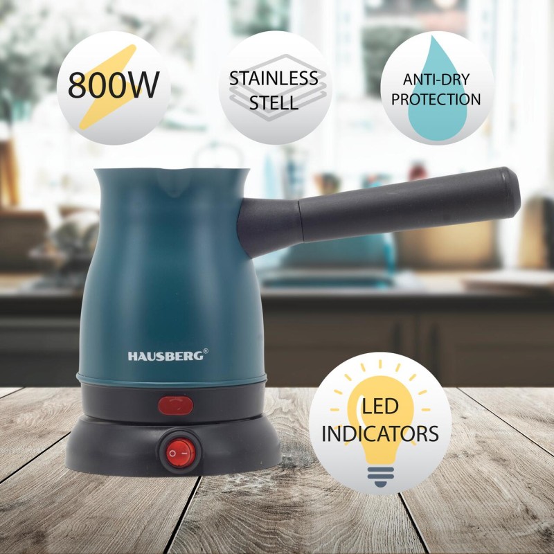 Ibric electric pentru cafea Hausberg HB-3815VR, Putere 800W, Capacitate 800 ml, Inox-Verde