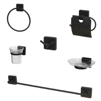 Set accesorii pentru baie, 6 piese, model Negru