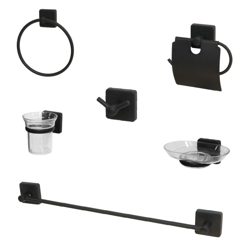 Set accesorii pentru baie, 6 piese, model Negru