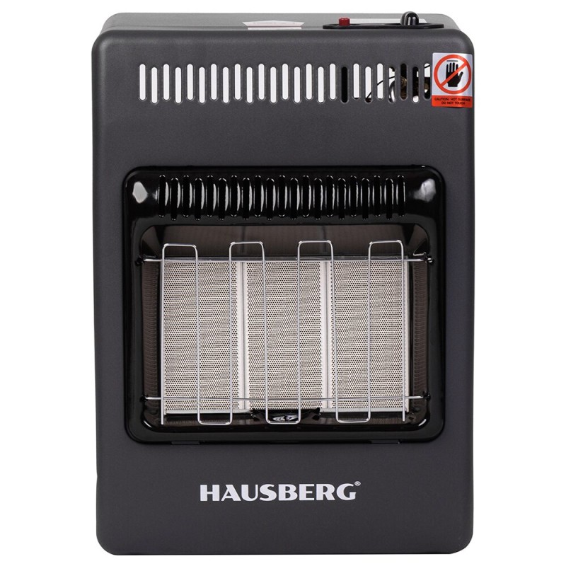 Mini Soba pe gaz GPL Hausberg HB-1023NG, aprindere piezo-electrica, 3 placi de incalzire ceramic putere totala 4.2kW, sistem de oprire automata a gazului, Negru