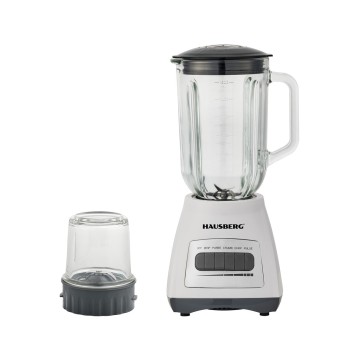 Blender cu rasnita HAUSBERG HB-7772AB, 400-500W, Capacitate 1.5L, Bol din Sticla, 4 Viteze, Lame din Inox, Alb