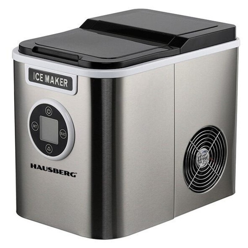 Aparat de preparat gheata HAUSBERG HB-6020, capacitate vas apa 2.2 litri, productie cuburi gheata 12 kg / 24 ore, capacitate de stocare 0.8 kg, posibilitate selectare dimensiune cuburi, argintiu