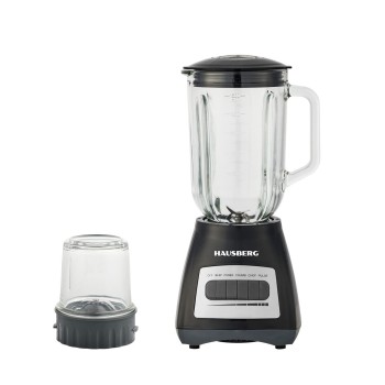 Blender cu rasnita HAUSBERG HB-7772NG, 400-500W, Capacitate 1.5L, Bol din Sticla, 4 Viteze, Lame din Inox, Negru