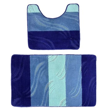 Set 2 covoare baie HAUSBERG HB-H437BL, material textil, 57x100/57x50 cm, Albastru