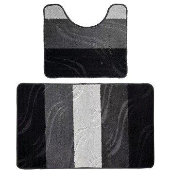 Set 2 covoare baie HAUSBERG HB-H437GR, material textil, 57x100/57x50 cm, Gri