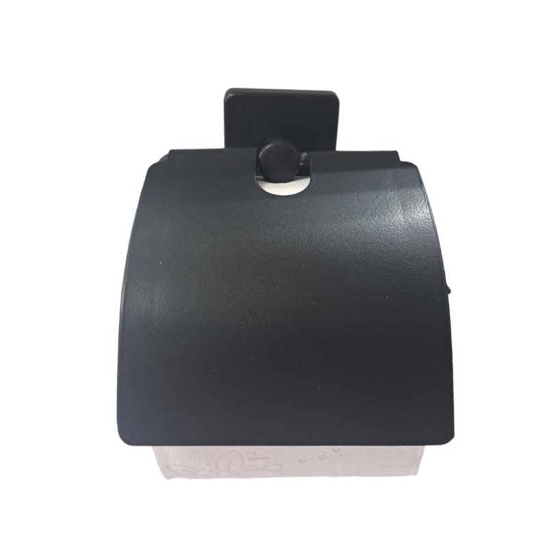 Suport pentru hartie igienica, cu clapeta, negru