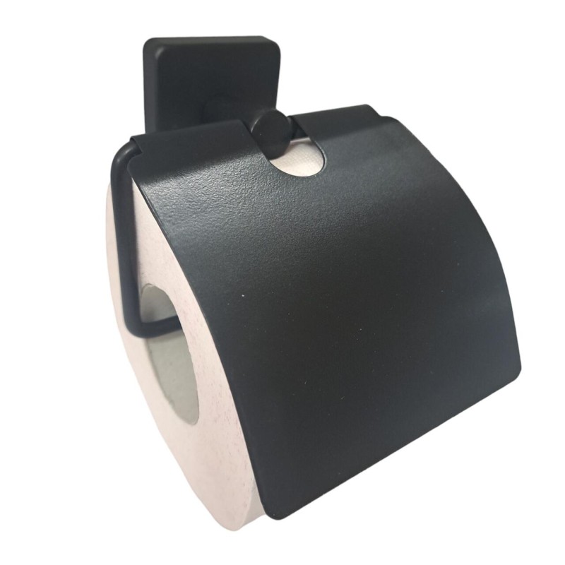 Suport pentru hartie igienica, cu clapeta, negru