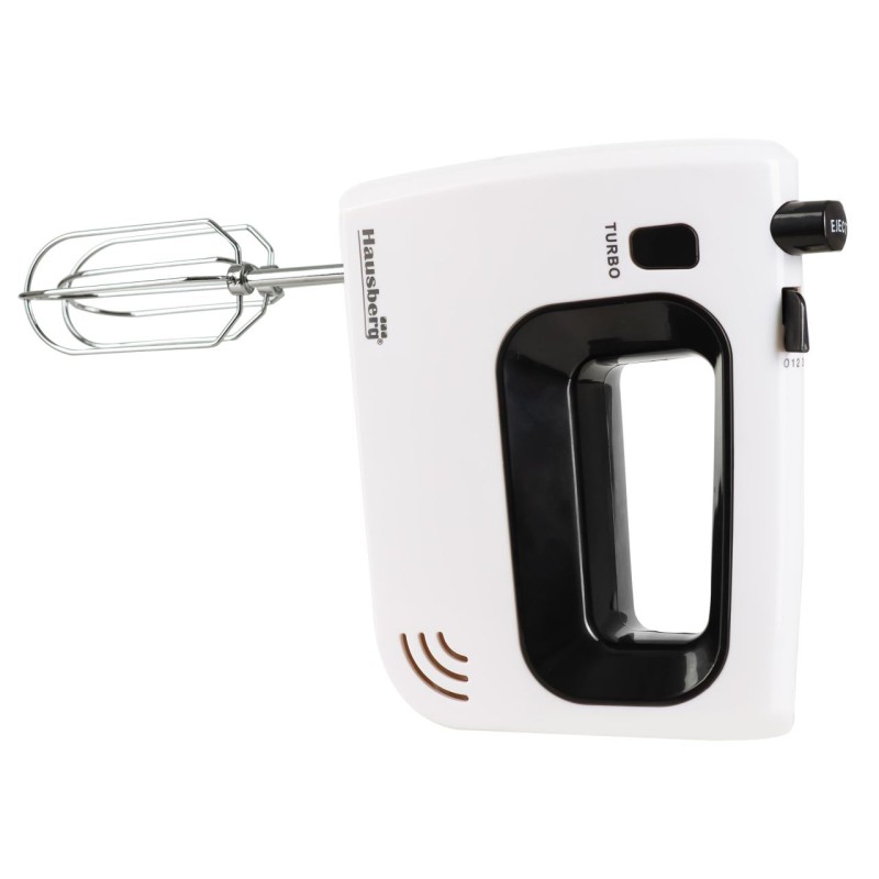 Mixer de mana Hausberg HB-4120NG, 300W ,5 viteze, Functie Turbo, Teluri si carlige metalice, Negru/Alb