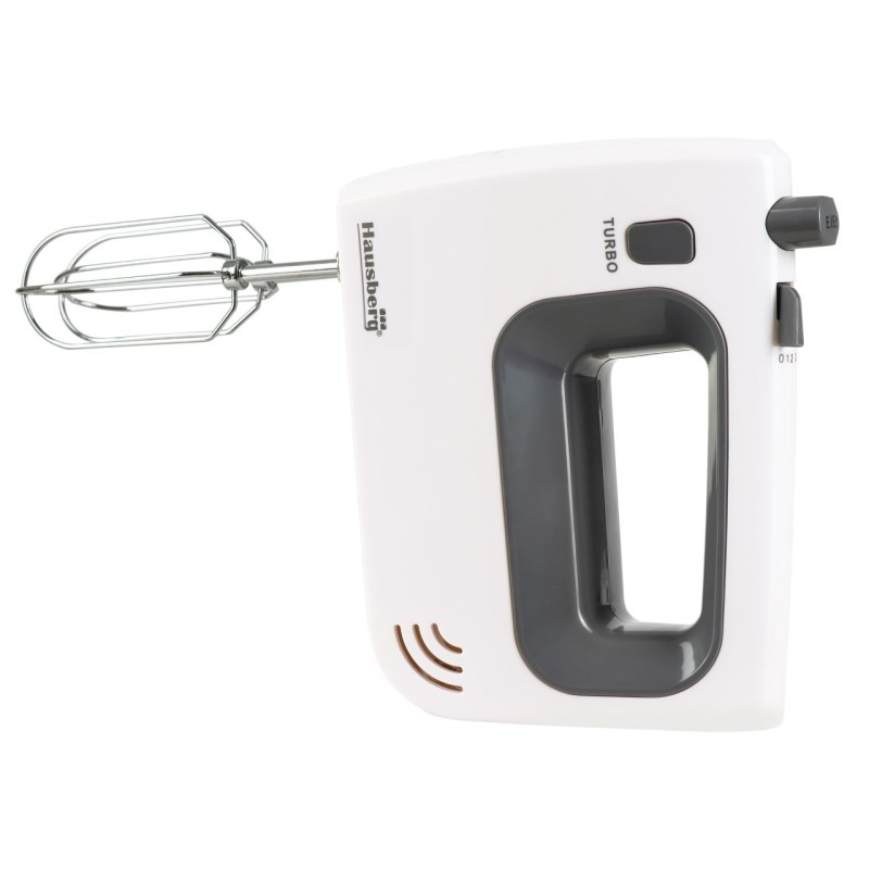 Mixer de mana Hausberg HB-4120AB, 300W ,5 viteze, Functie Turbo, Teluri si carlige metalice, Alb/Gri